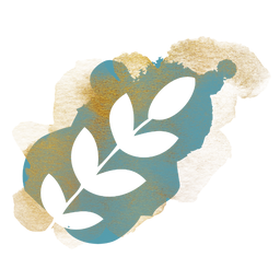 White leaf silhouette on a watercolor background with gold and blue tones