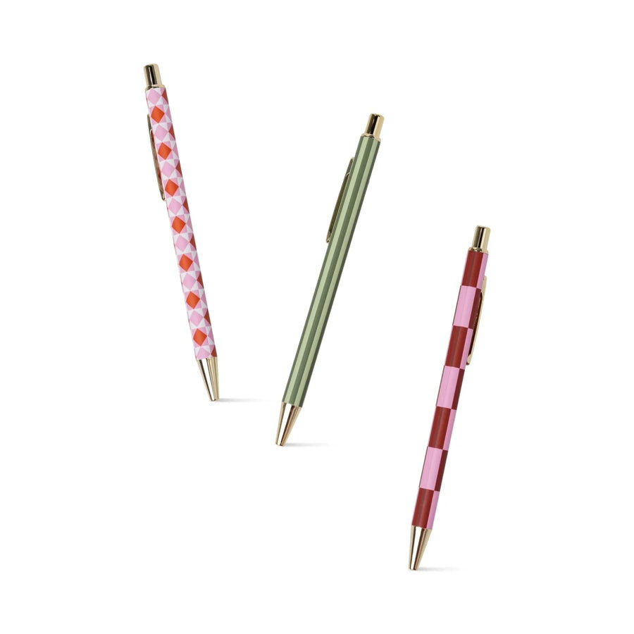 A Dopo Set of 3 Ballpoint Pens - Diamonds Stripes & Checks - Designworks Collective