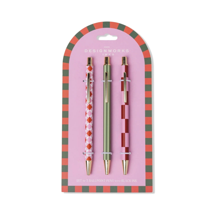 A Dopo Set of 3 Ballpoint Pens - Diamonds Stripes & Checks - Designworks Collective