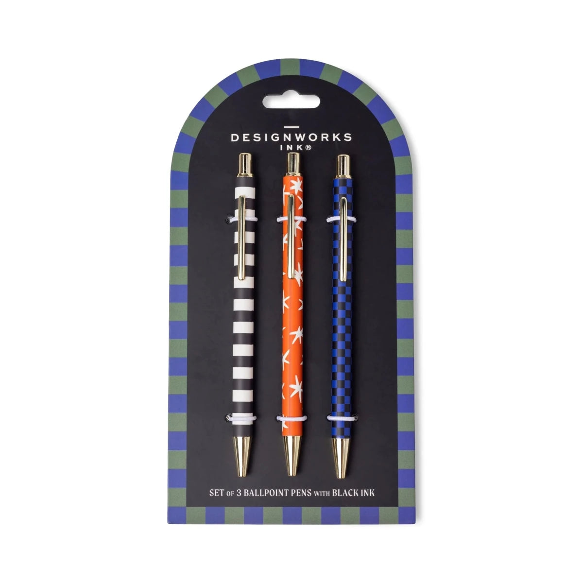 A Dopo Set of 3 Ballpoint Pens - Stripes Stars & Checks - Designworks Collective