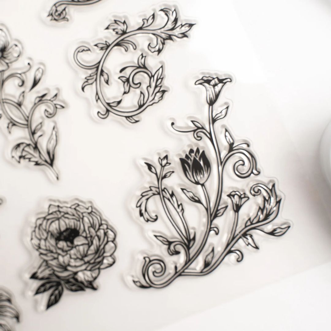 Antique Floral Stamp Set Archer & Olive-Rubber Stamp-Archer & Olive-