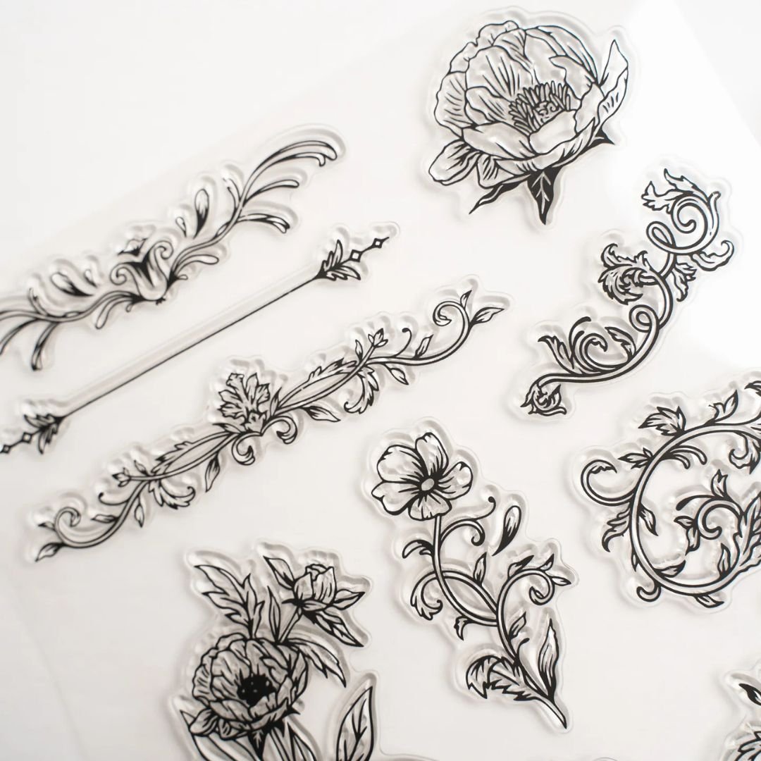Antique Floral Stamp Set Archer & Olive-Rubber Stamp-Archer & Olive-