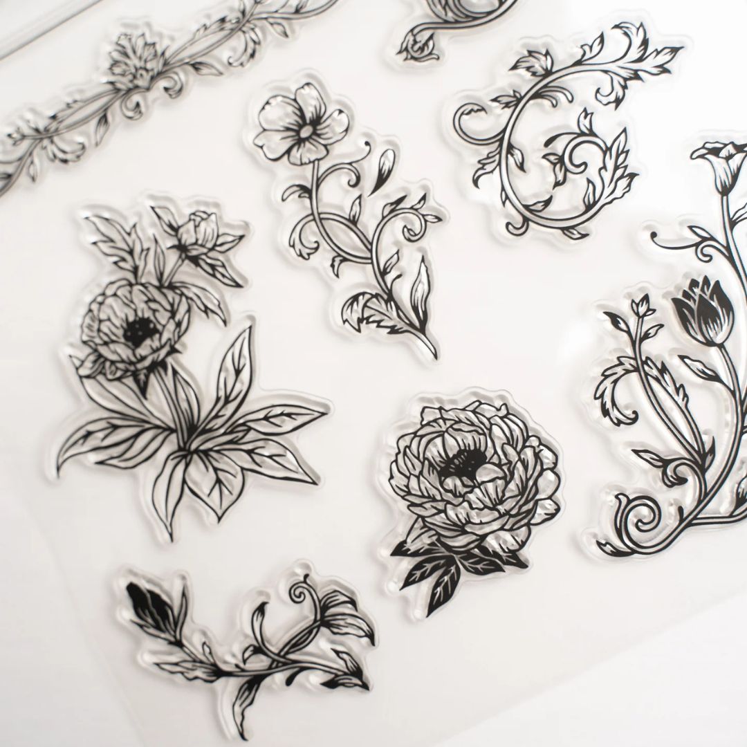Antique Floral Stamp Set Archer & Olive-Rubber Stamp-Archer & Olive-