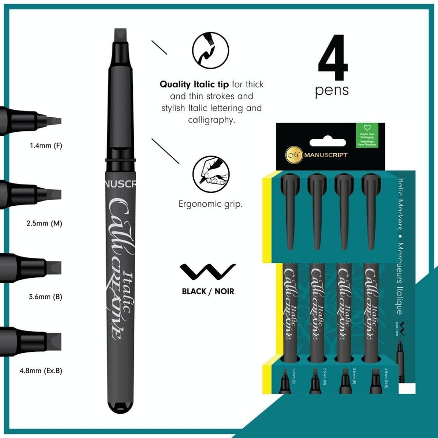 Black Italic Markers Set of 4 - Callicreative - Manuscript