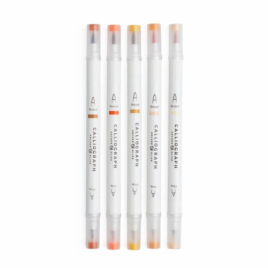Burnt Orange Hues Calliograph Pens - Set of 5 - Archer & Olive