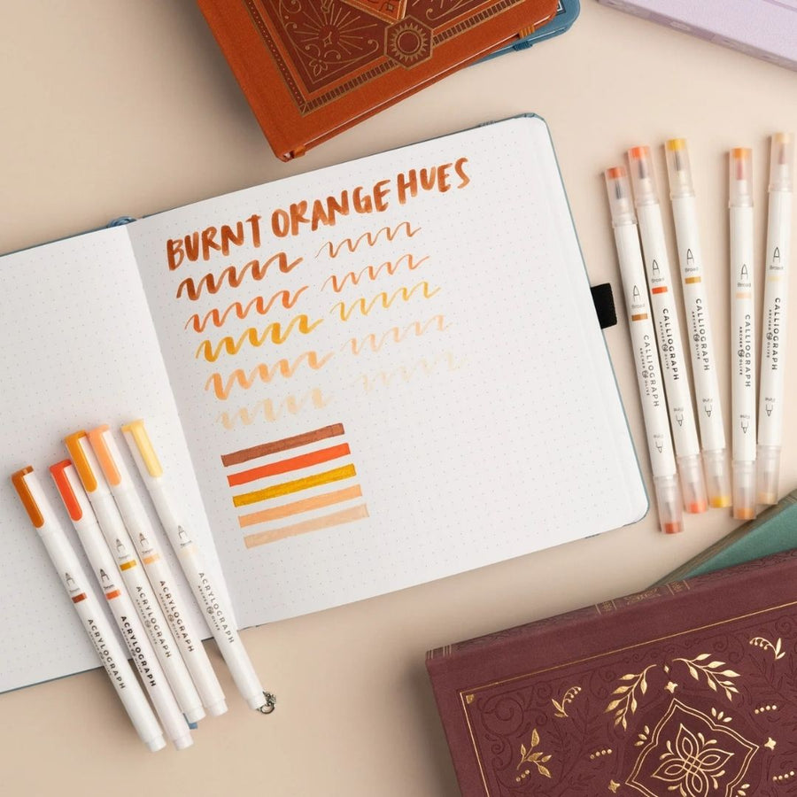 Burnt Orange Hues Calliograph Pens - Set of 5 - Archer & Olive