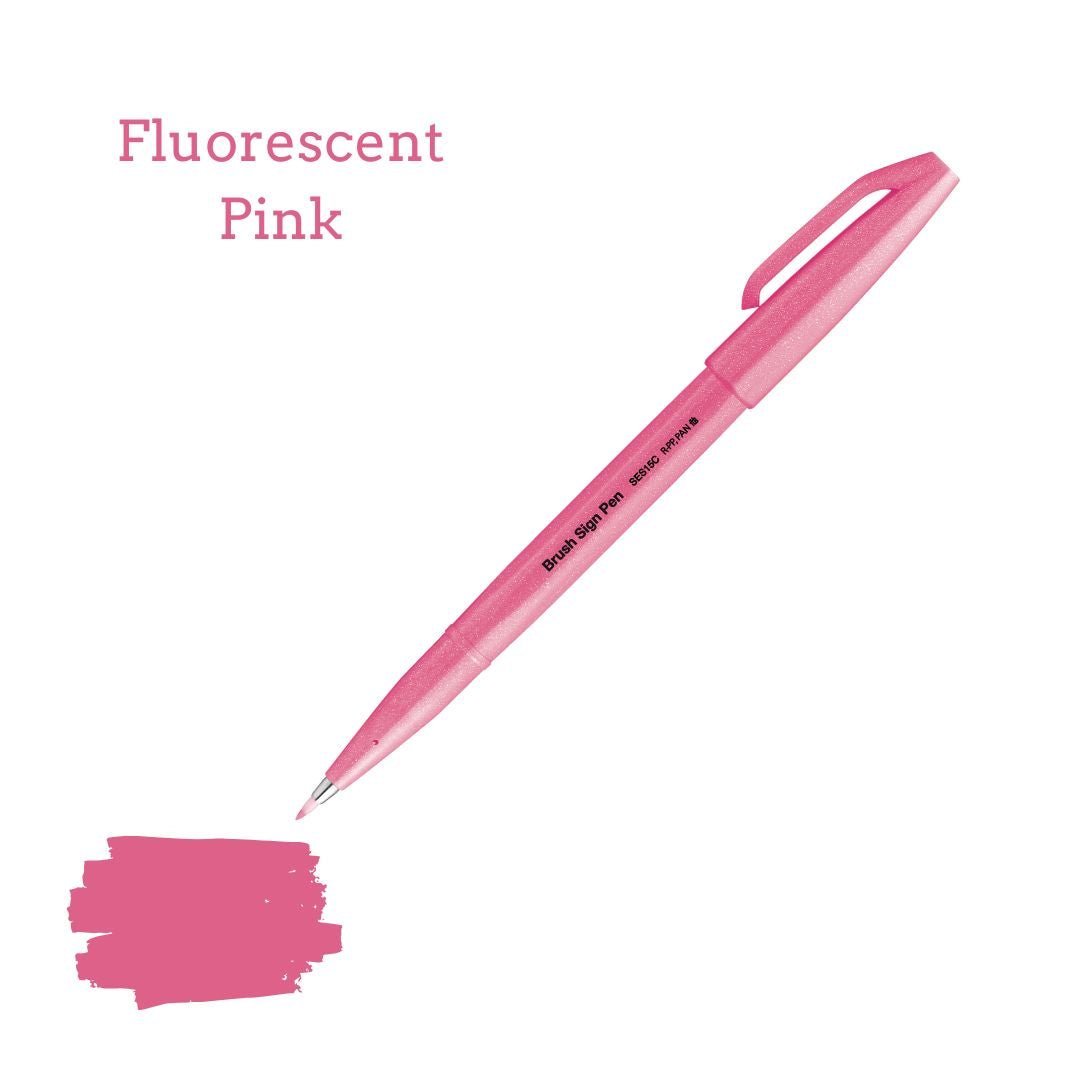 Pentel Brush Sign Pen - 36 colours - Fluorescent Pink - Under the Rowan Trees