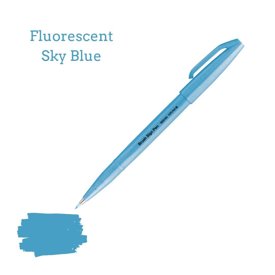 Pentel Brush Sign Pen - 36 colours - Fluorescent Sky Blue - Under the Rowan Trees