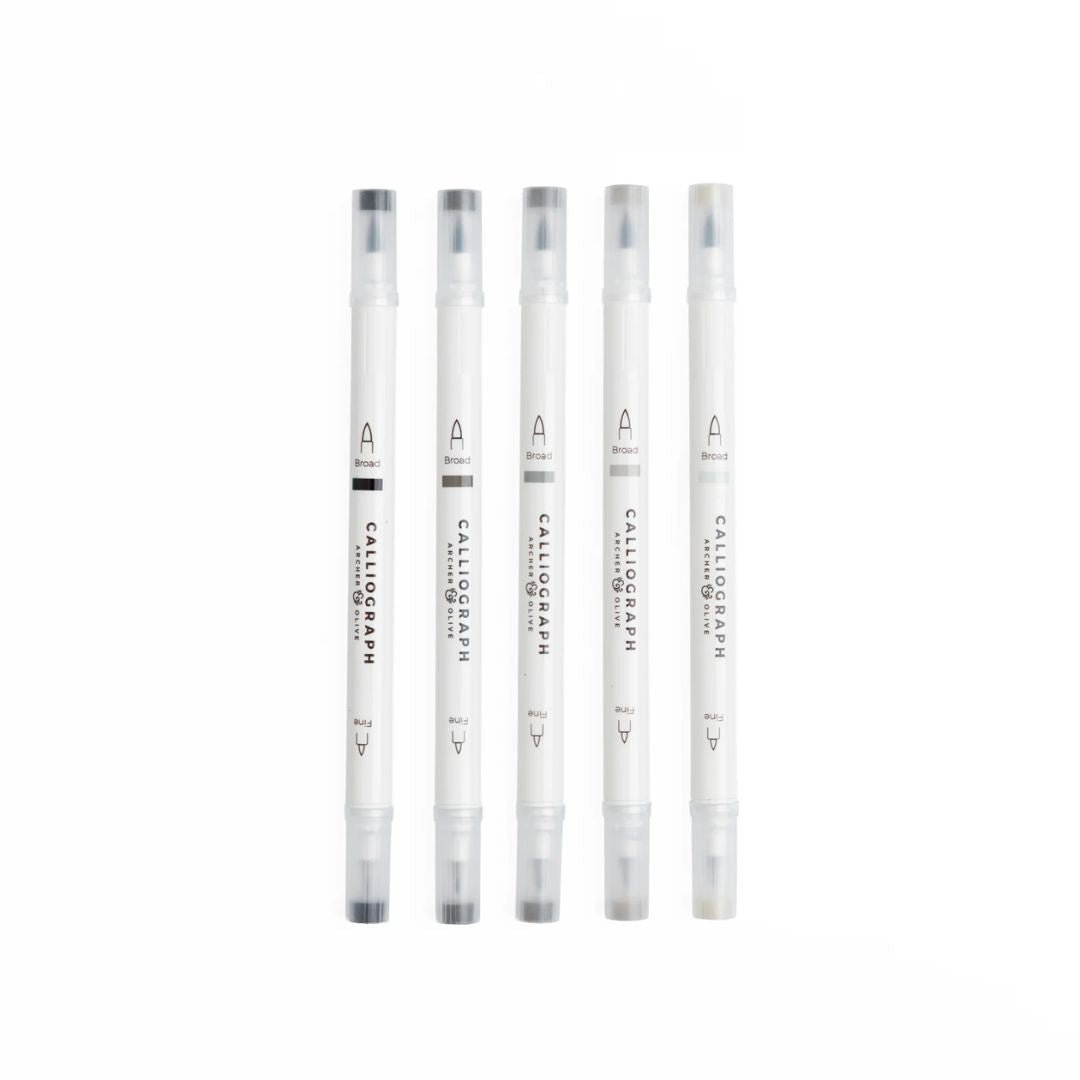 Greyscale Calliograph Pens - Set of 5 - Archer & Olive