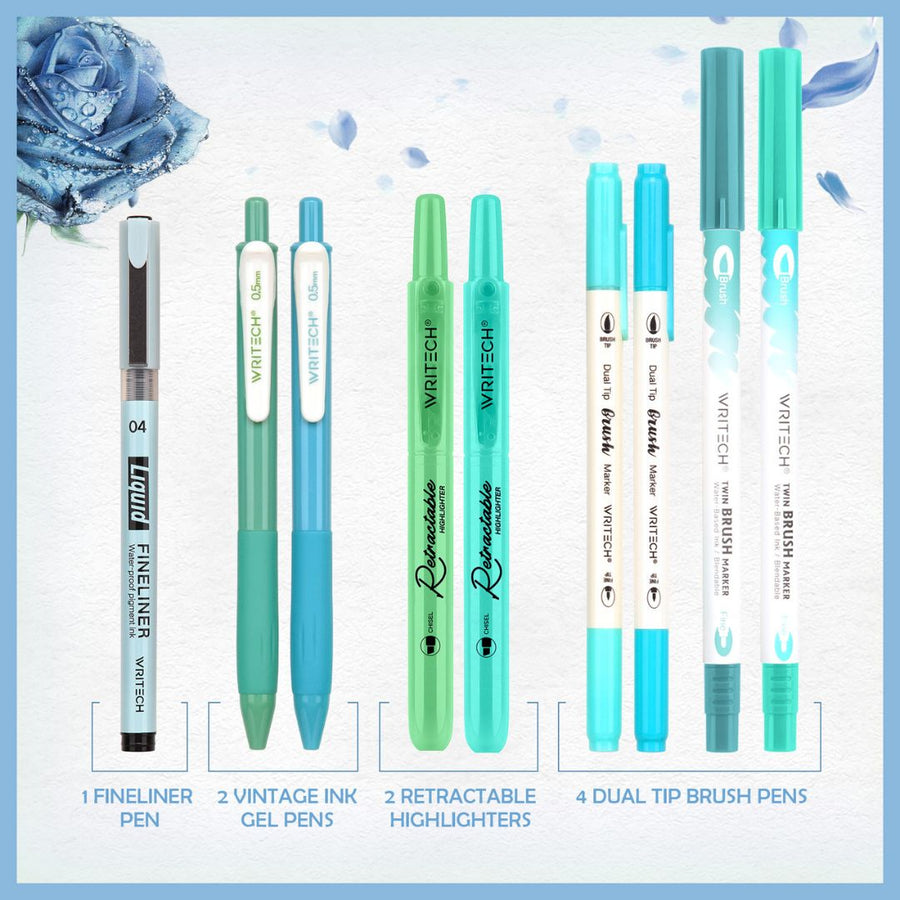 Journal Pen Set - Create Your Planner Aesthetic-Pens-Writech-Blue/Green