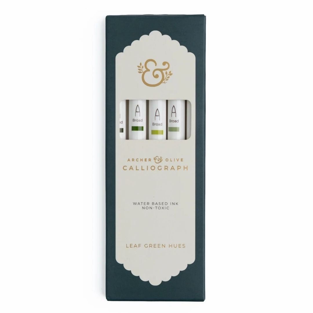 Leaf Green Hues Calliograph Pens - Set of 5 - Archer & Olive