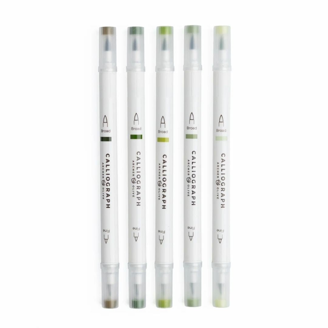 Leaf Green Hues Calliograph Pens - Set of 5 - Archer & Olive