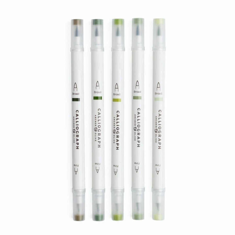 Leaf Green Hues Calliograph Pens - Set of 5 - Archer & Olive