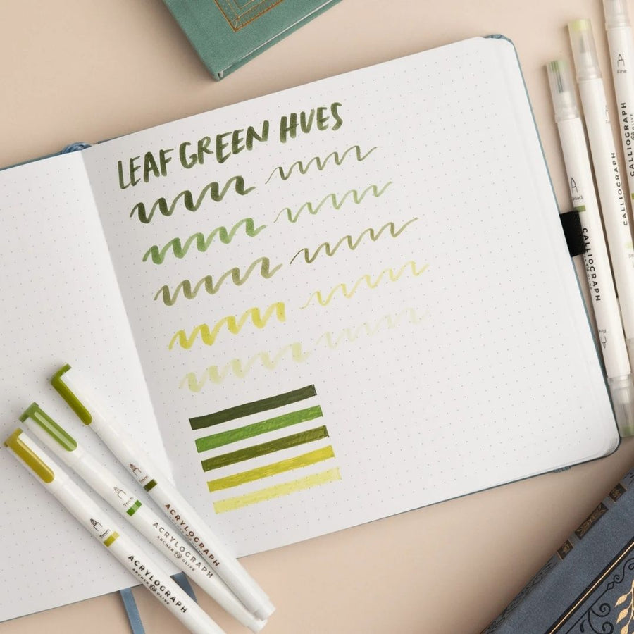 Leaf Green Hues Calliograph Pens - Set of 5 - Archer & Olive