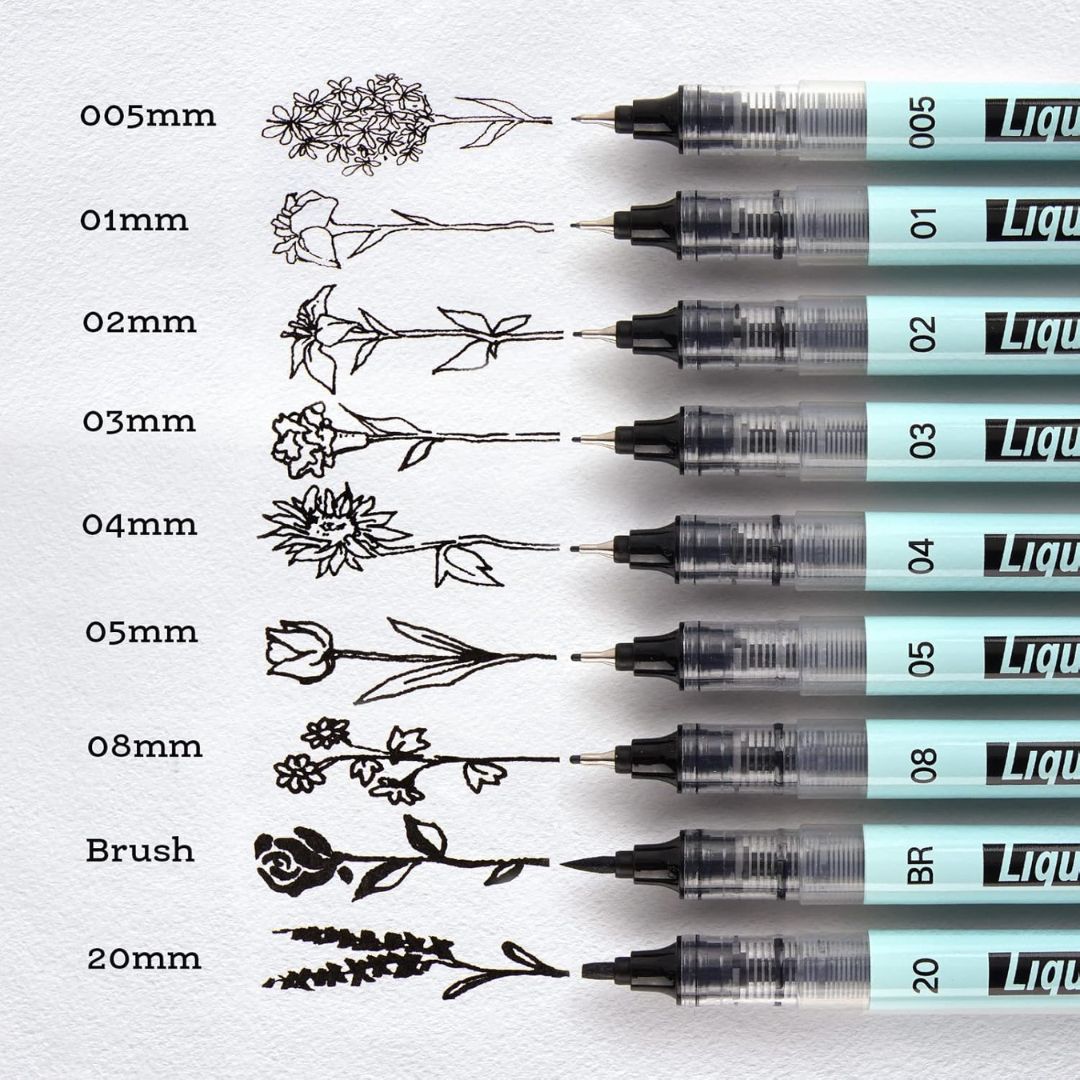 Liquid Fineliner Pens - Black - Writech - Set of 6 - Writech