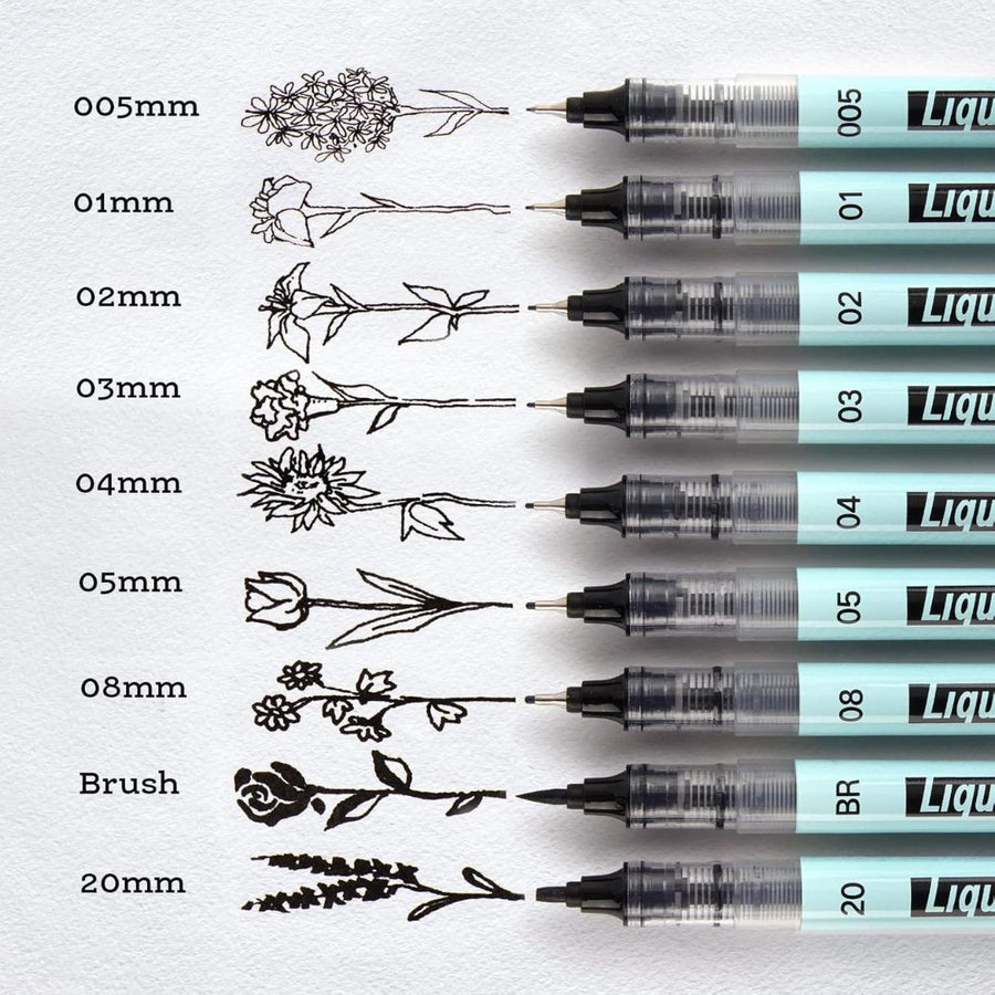 Liquid Fineliner Pens - Black - Writech - Set of 6 - Writech