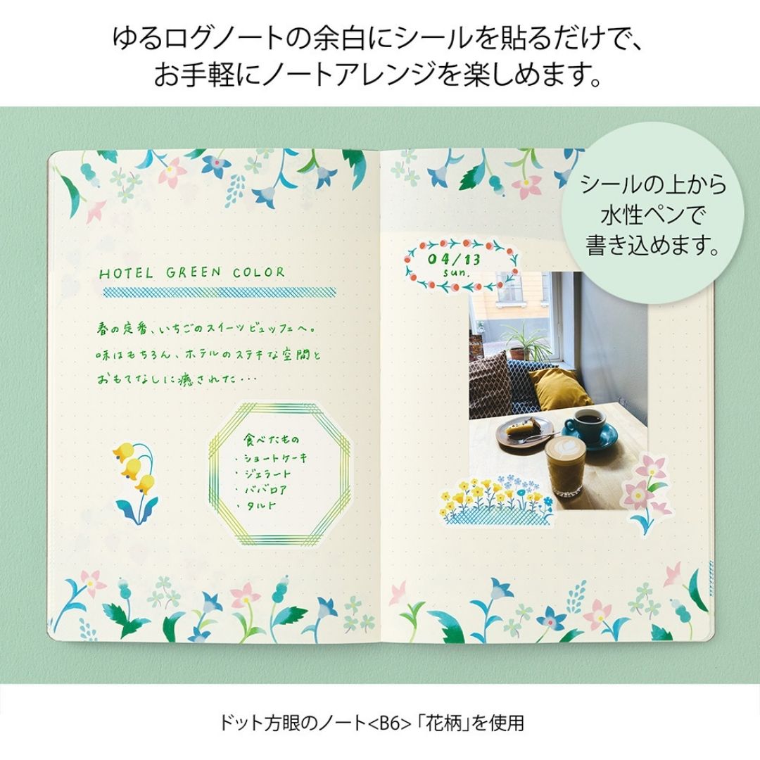 NEW Yuru Log Sticker Sheets x2 - Floral - Midori