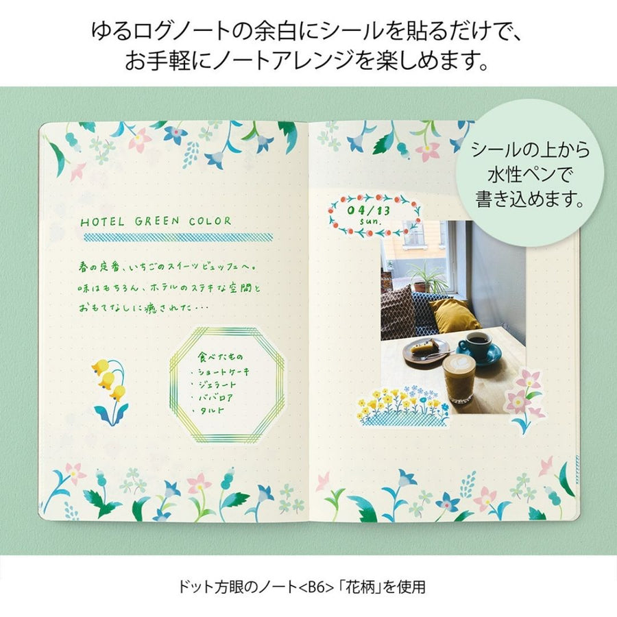 NEW Yuru Log Sticker Sheets x2 - Floral - Midori