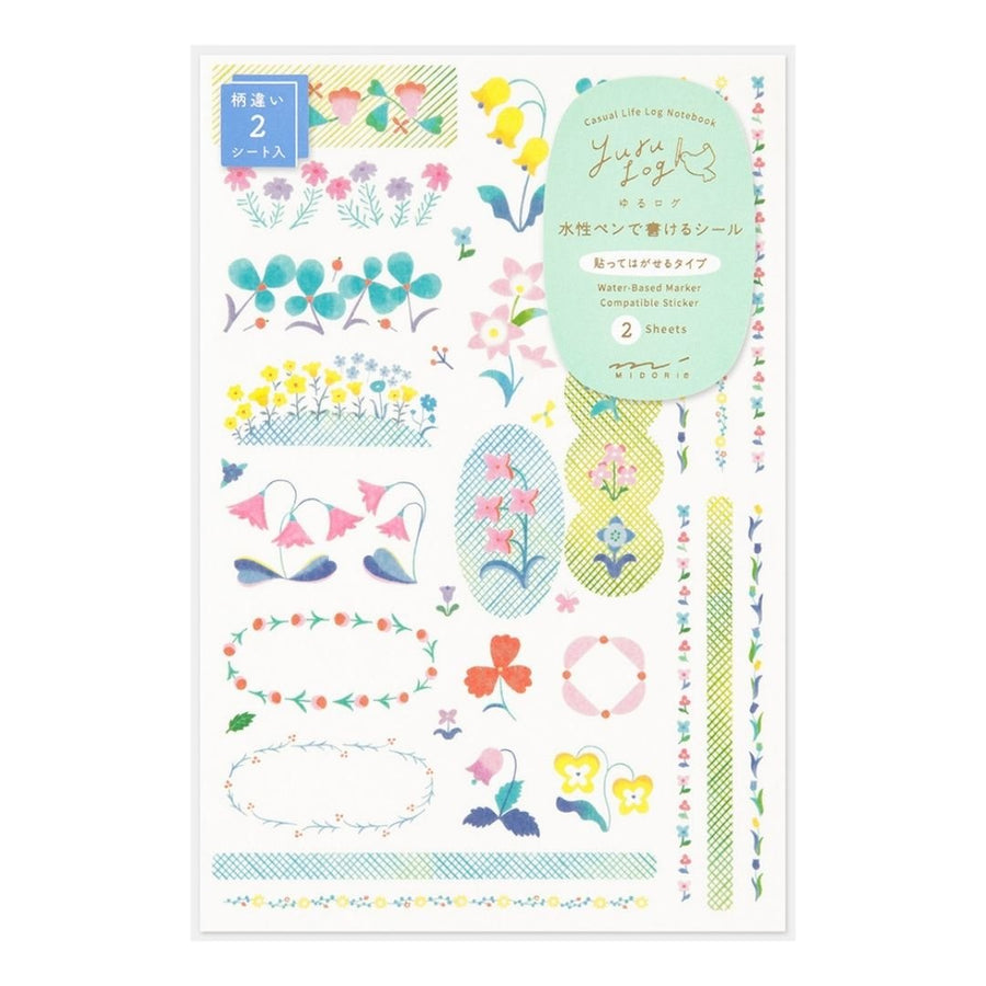 NEW Yuru Log Sticker Sheets x2 - Floral - Midori