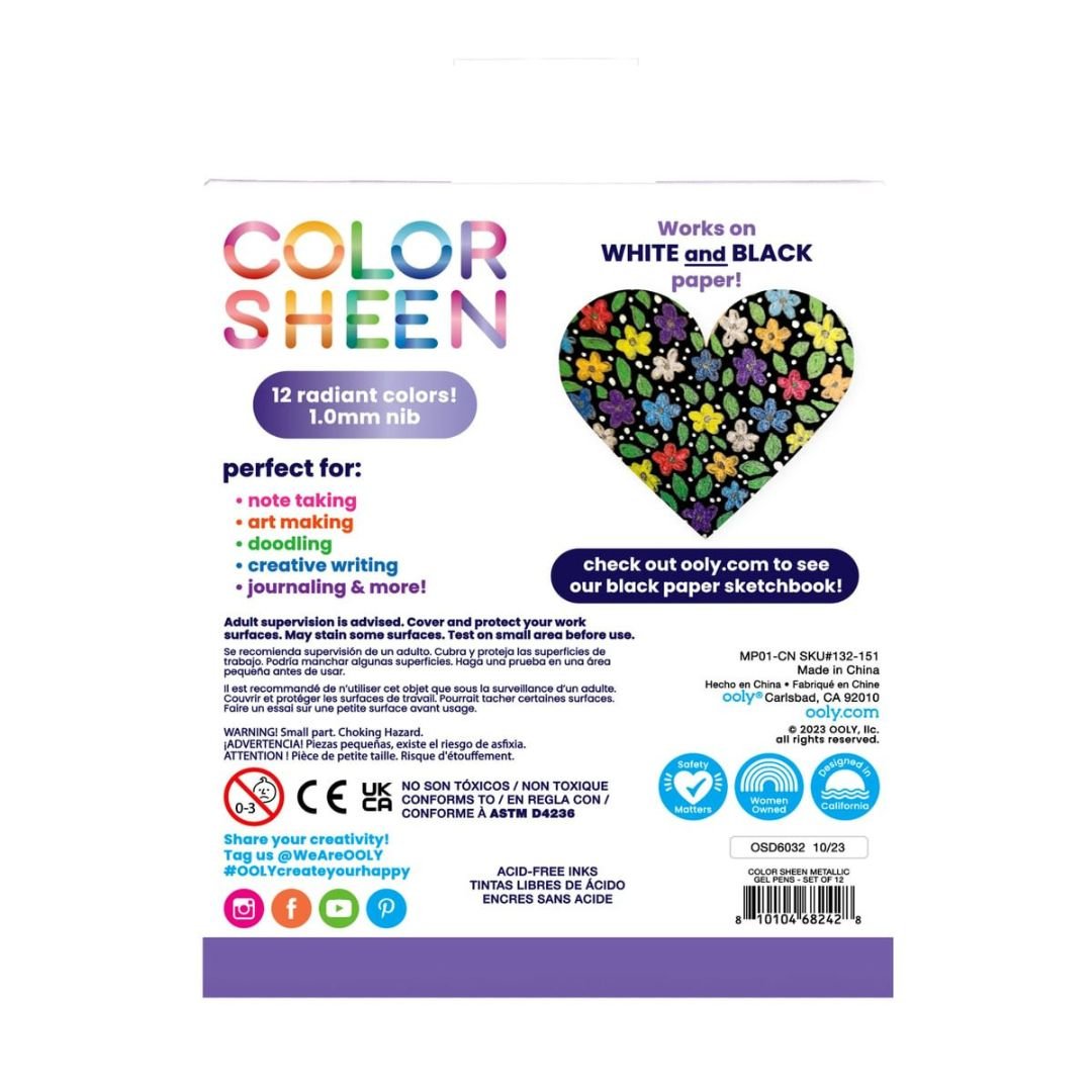 Ooly Colour Sheen Metallic Gel Pens - Set of 12 - Ooly