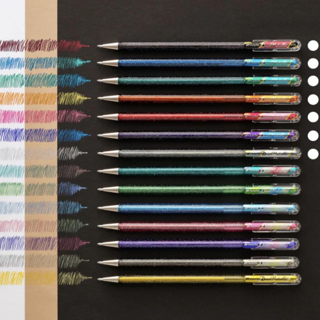 Pentel Dual Metallic Gel Pens Set of 14 Fantasy and Original Colours - Pentel
