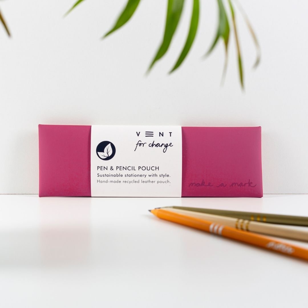 Recycled Leather Pen Pouch - Pink - Vent for Change