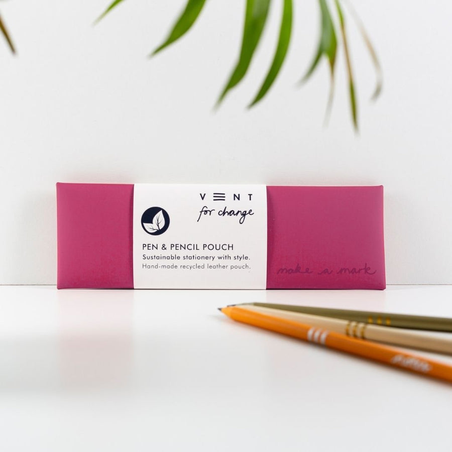 Recycled Leather Pen Pouch - Pink - Vent for Change