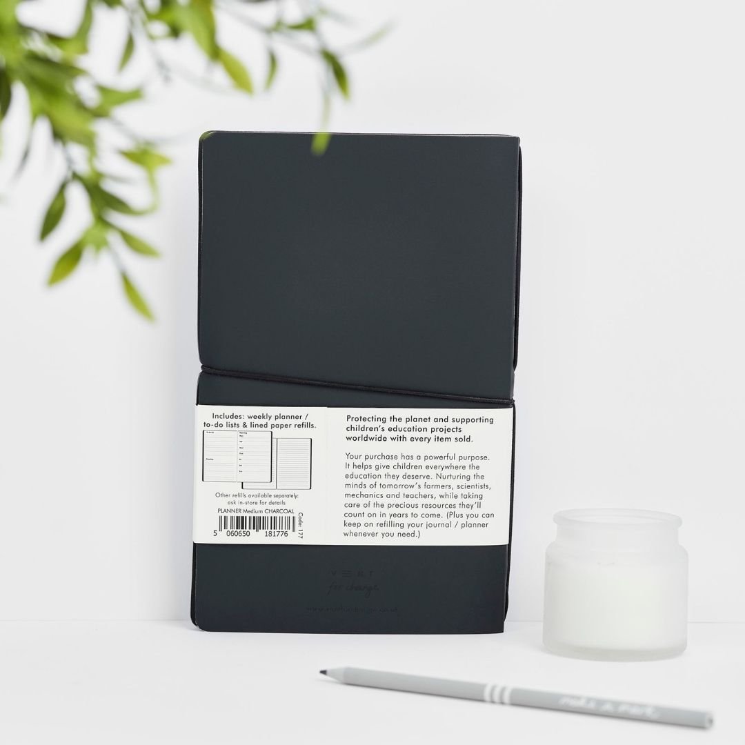 Recycled Leather Refillable Journal Charcoal - Vent for Change