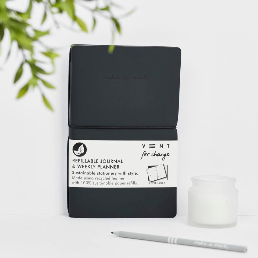 Recycled Leather Refillable Journal Charcoal - Vent for Change