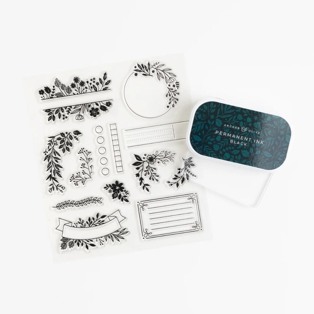 Signature Floral Stamp Set Archer & Olive-Rubber Stamp-Archer & Olive-