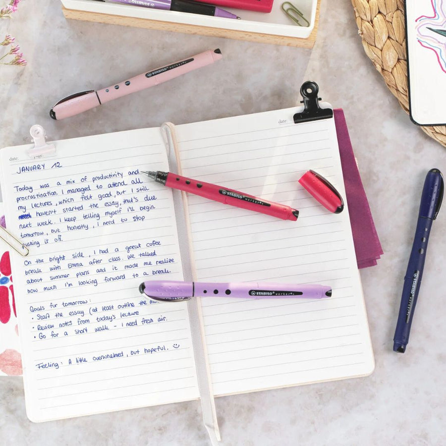STABILO Worker+ Wildflower Rollerball Pens with Blue Ink - Blush - Stabilo