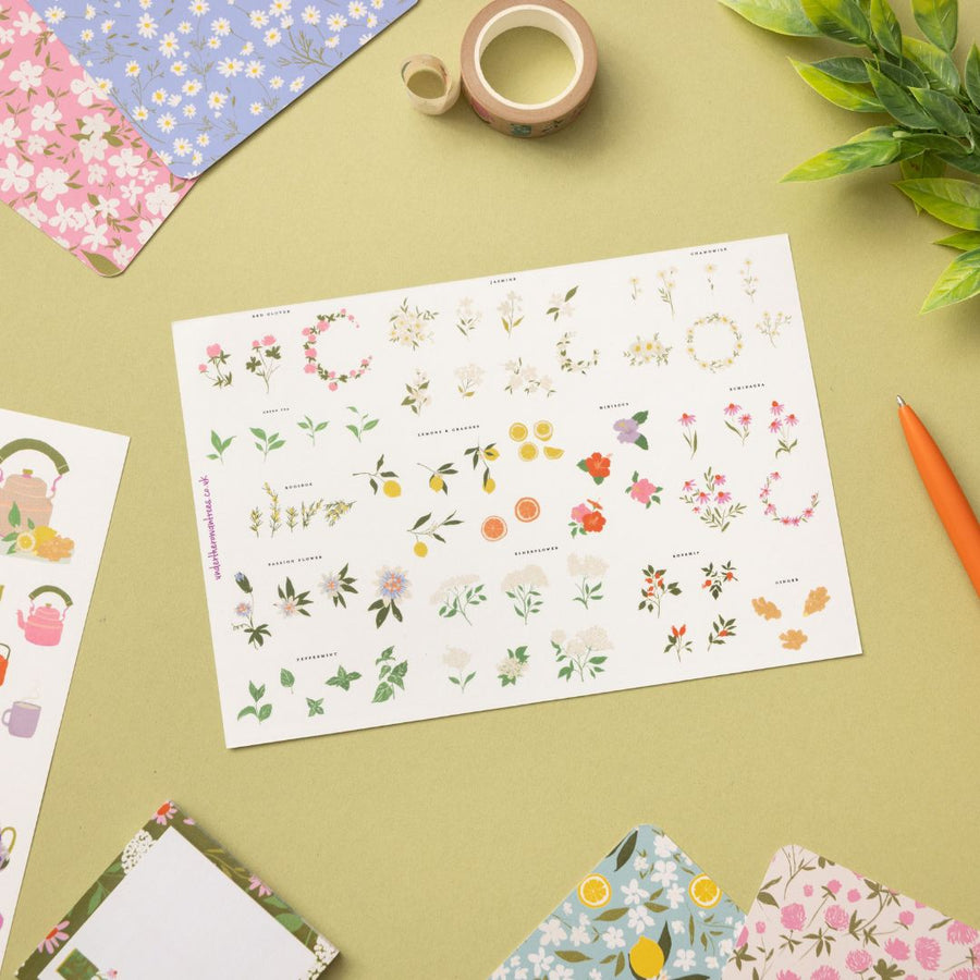 Tea Time Washi Sticker Sheets - Floral - Under the Rowan Trees