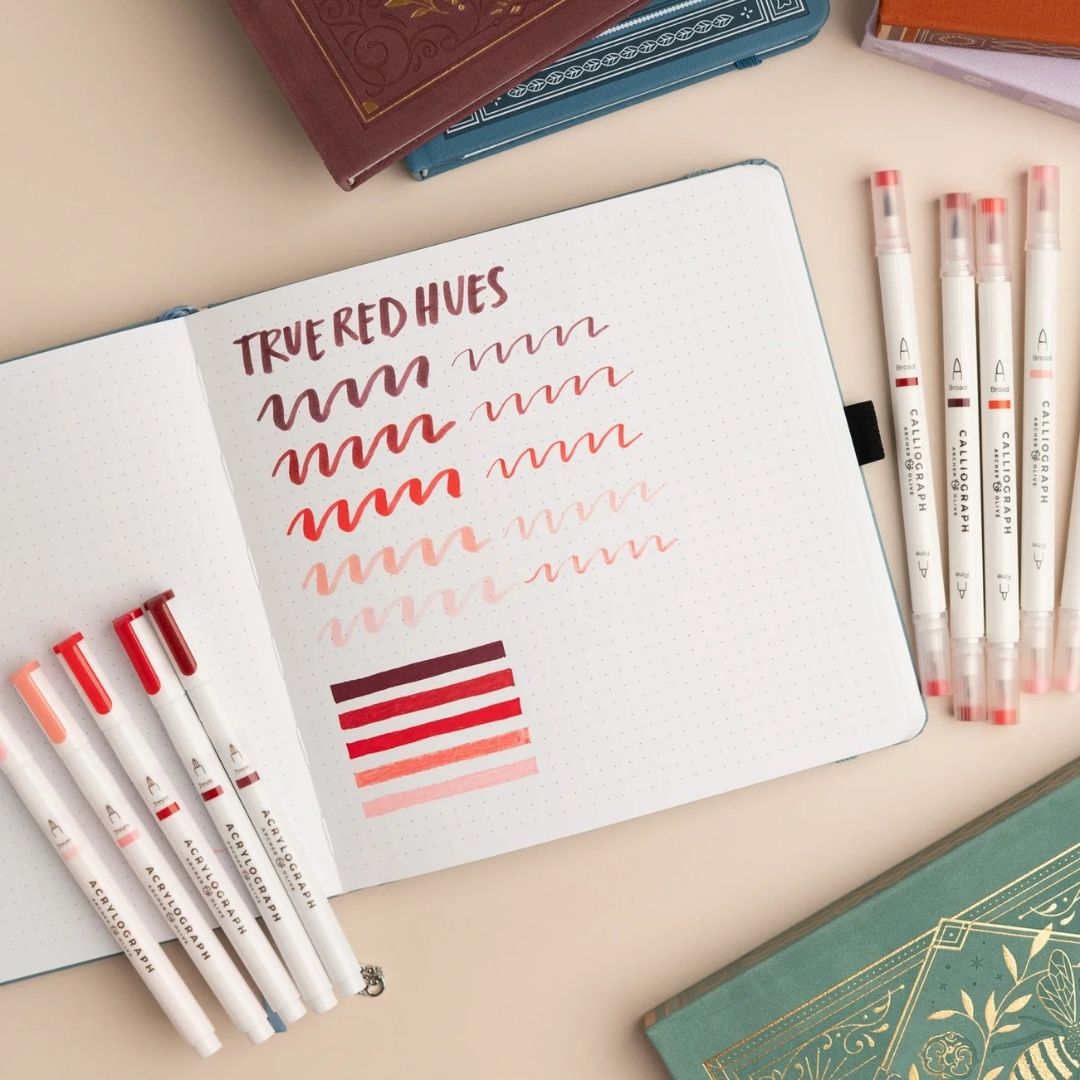 True Red Hues Calliograph Pens - Set of 5 - Archer & Olive