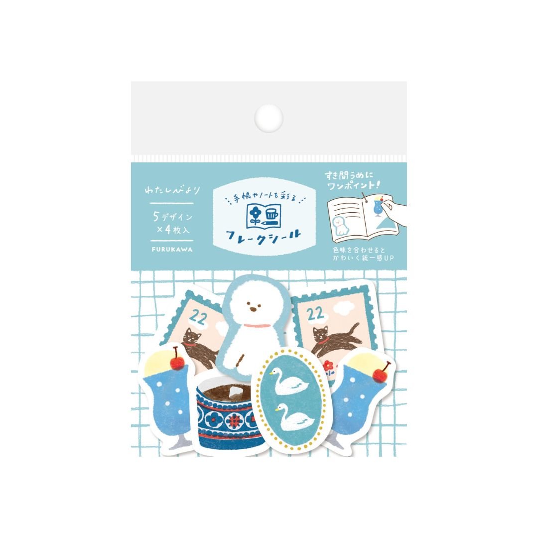 Watashi Biyori Washi Flake Stickers - Blue - Furukawa Shiko