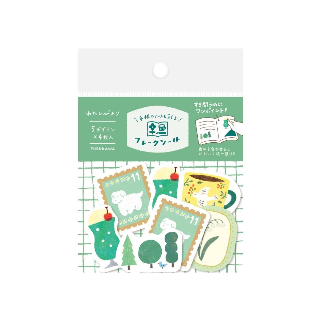 Watashi Biyori Washi Flake Stickers - Green - Furukawa Shiko
