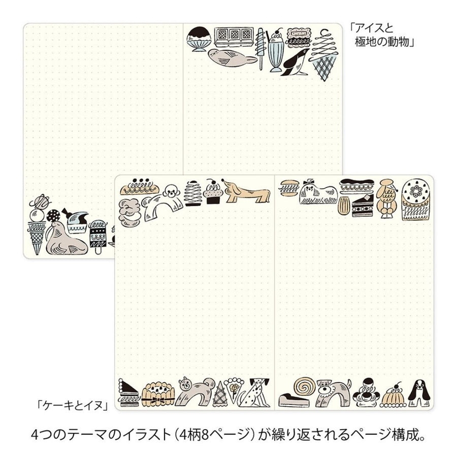 Yuru Log Notebook B6 - Sweets & Animals - Midori