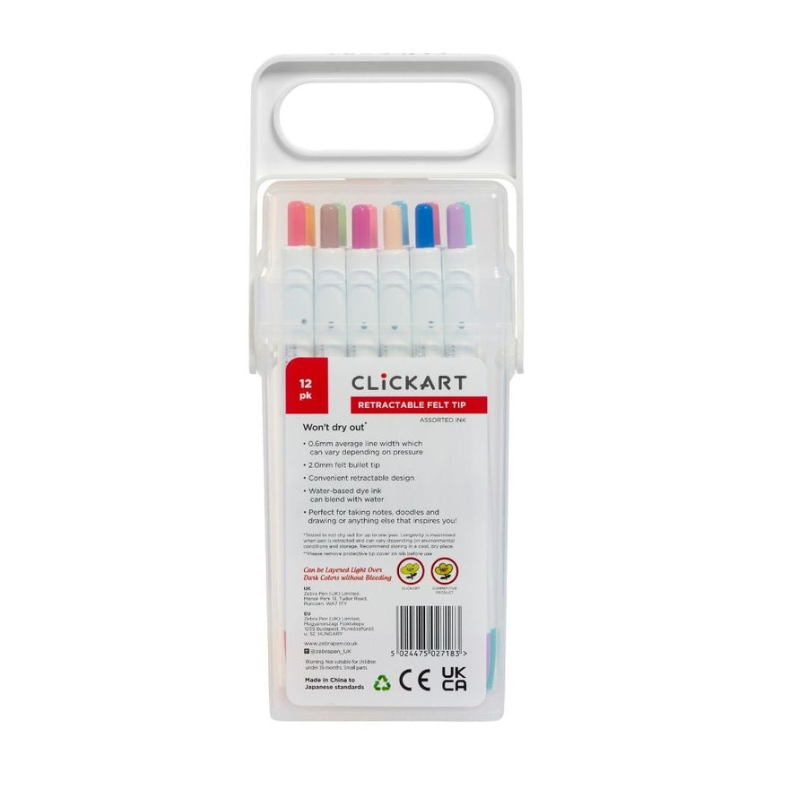 Zebra Clickart Retractable Pens - 12 Light Colours - Zebra