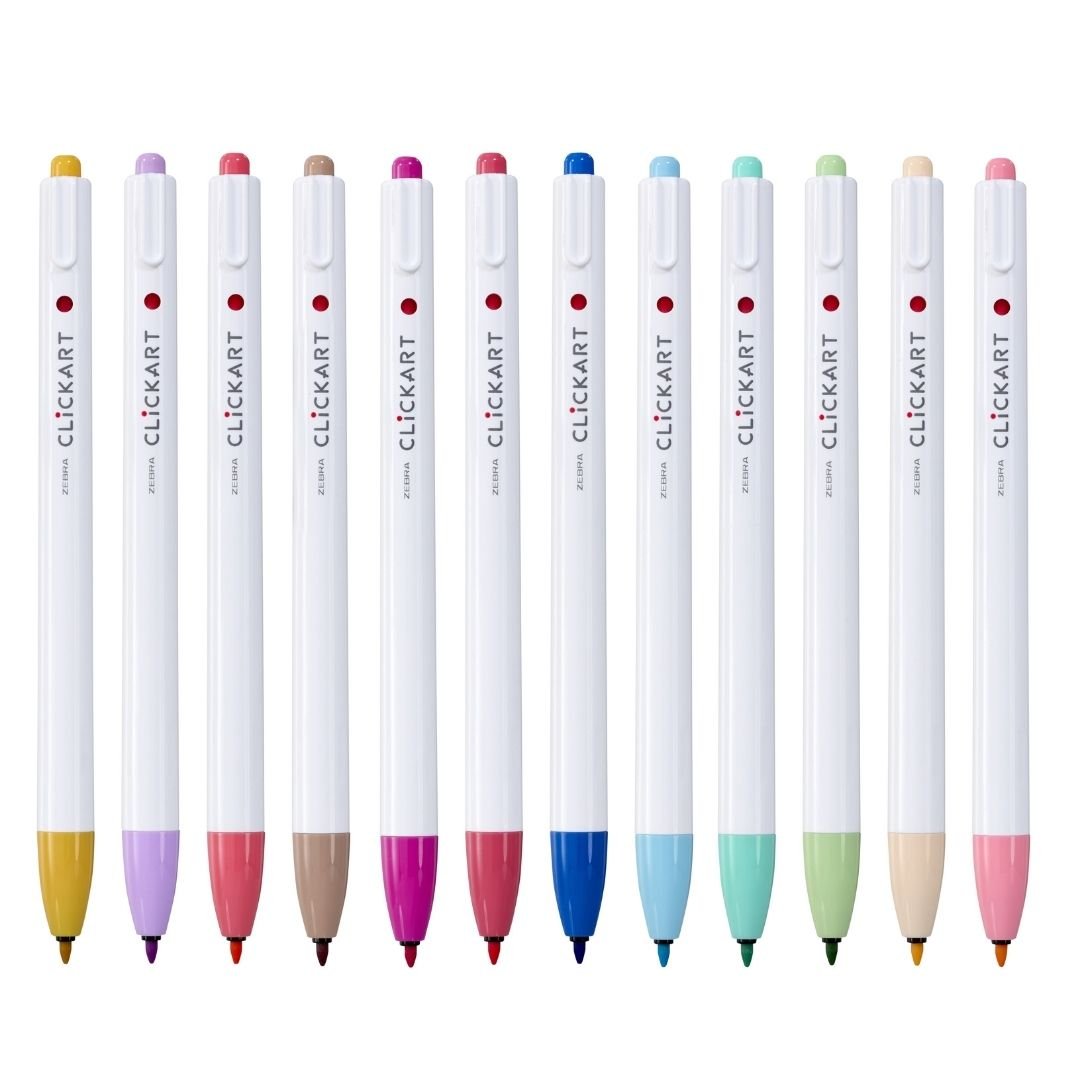 Zebra Clickart Retractable Pens - 12 Light Colours - Zebra