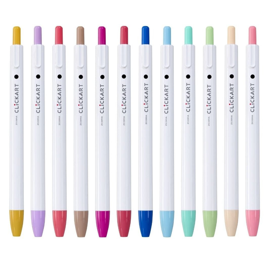 Zebra Clickart Retractable Pens - 12 Light Colours - Zebra