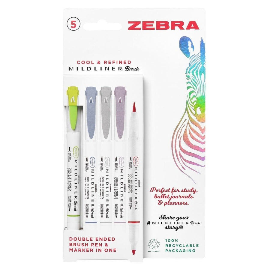 Zebra Mildliner Brush Pens Cool and Refined Set of 5 - Zebra