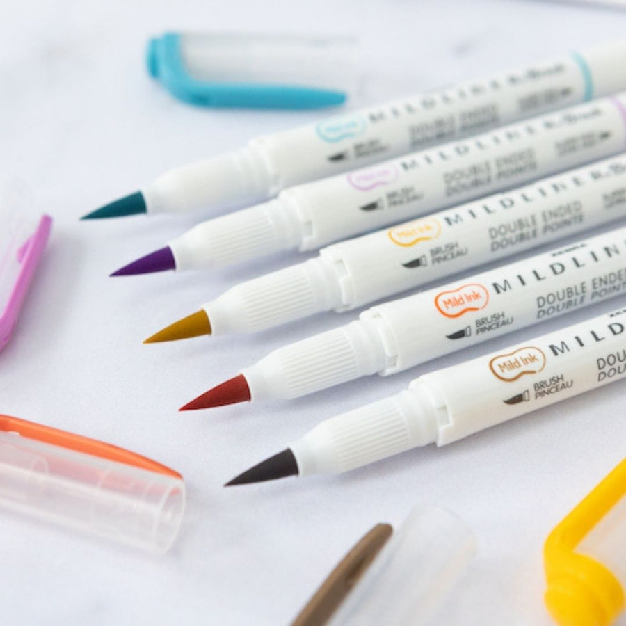 Zebra Mildliner Brush Pens Deep and Warm Set of 5 - Zebra