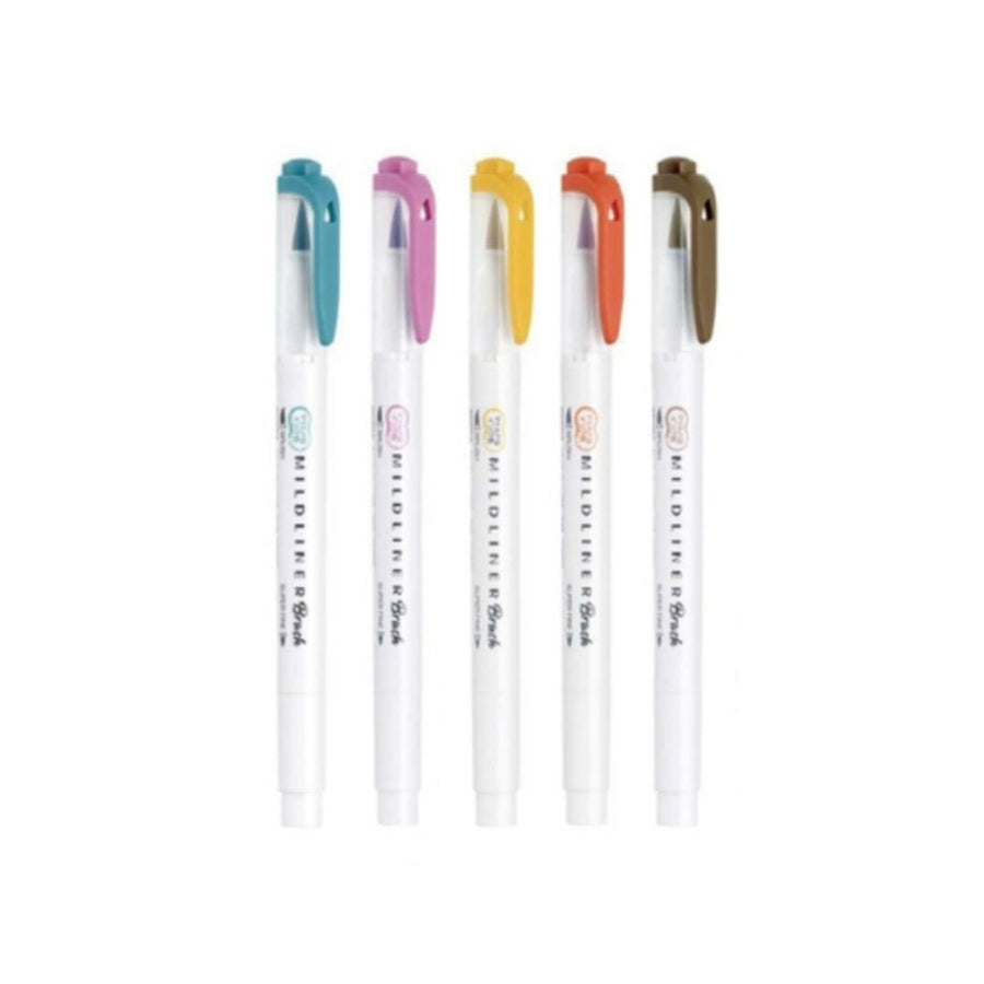 Zebra Mildliner Brush Pens Deep and Warm Set of 5 - Zebra