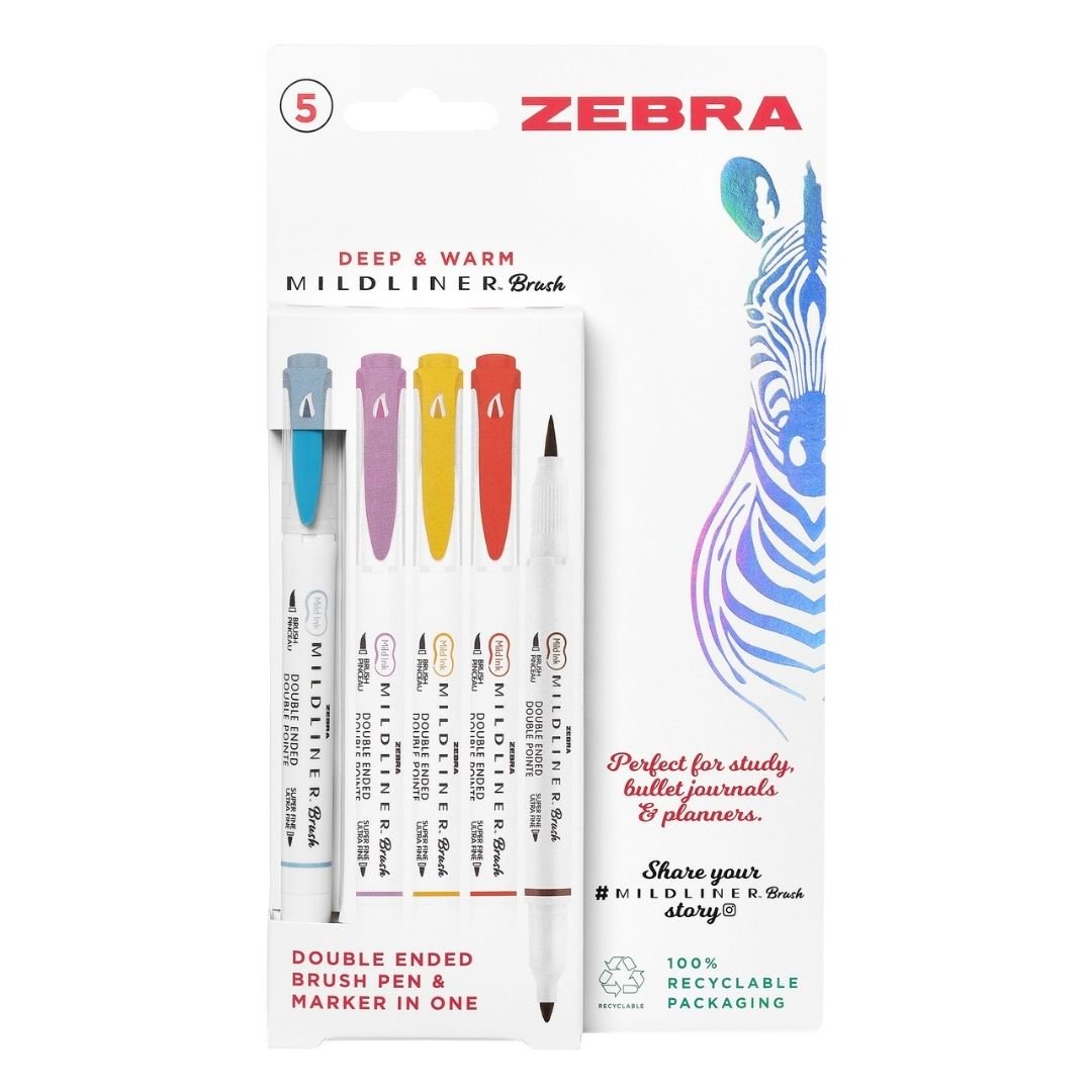 Zebra Mildliner Brush Pens Deep and Warm Set of 5 - Zebra