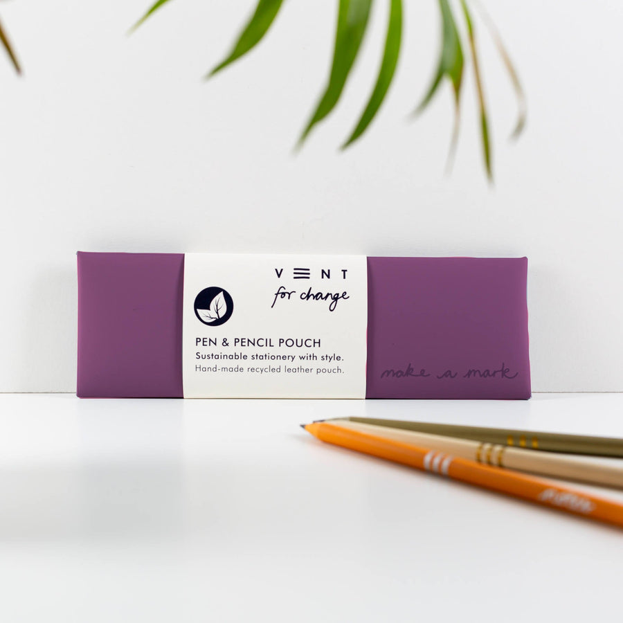 Recycled Leather Pen Pouch - Purple - Vent for Change - Under the Rowan Trees