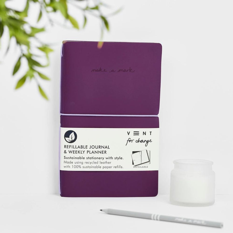 Recycled Leather Refillable Journal Purple - Vent for Change - Under the Rowan Trees